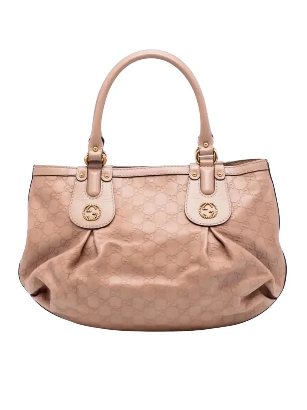 Gucci Blush Pink Tan Brown Guccisima Leather Scarlett Top Handle Tote Bag Auth